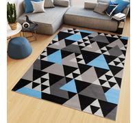 Tapis Salon Chambre à coucher Modernes Design Triangles Chiné Noir Bleu Gris Bureau Cuisine Oekotex 200 x 300 cm