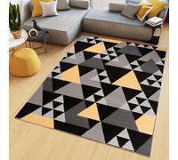 Tapis Salon Chambre à coucher Modernes Design Triangles Chiné Noir Jaune Gris Bureau Cuisine Oekotex 160 x 230 cm