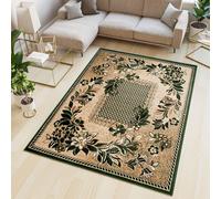 Tapis Salon Chambre à coucher Modernes Fleurs Floral Bordures Vert Beige Chambre d'amis Chiné Oekotex 80 x 150 cm