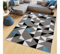 Tapis Salon Chambre à coucher Modernes Gris Blanc Bleu Noir Géométrique Triangles Salle à manger Bureau Oekotex 180 x 250 cm