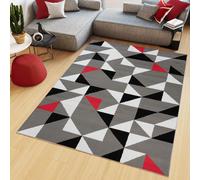 Tapis Salon Chambre à coucher Modernes Gris Blanc Rouge Noir Géométrique Triangles Salle à manger Bureau Oekotex 140 x 200 cm