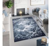 Tapis Salon Chambre à coucher Motif moderne chiné Design Gris Bleu foncé Marbre clair OEKOTEX 80 x 150 cm