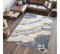 Tapis Salon Chambre à coucher Tapis moderne chiné Vintage Design Gris clair Bleu Or Marbre 3D Aspect Oekotex 80 x 150 cm