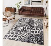Tapis Salon Chambre à coucher Tapis moderne Design Gris Crème Noir Afrique Tigre Jaguar Chiné Salle à manger Oekotex 220 x 300 cm