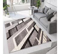 Tapis Salon Chambre à coucher Tapis moderne Design Gris Crème Noir Rayures Carreaux Cuisine Chiné Oekotex 120 x 170 cm