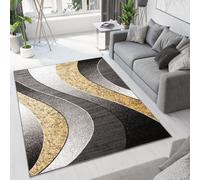 Tapis Salon Chambre à coucher Tapis moderne Design Salle à manger Chiné Vagues Gris foncé Or Jaune OEKOTEX 250 x 300 cm