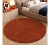 Tapis Salon Chambre à coucher Unicolore Design moderne Shaggy Moelleux Rond Oekotex Terracotta 120 x 120 cm