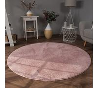 Tapis Salon Chambre Adulte Poil Long Shaggy Moelleux Pelucheux Rosa_Rose, Dimension:80 cm Rond