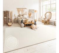 Paco Home Tapis Salon Chambre Adulte Poils Ras Boho Motif Scandinave Uni, Dimension:80x150 cm, Couleur:Crème