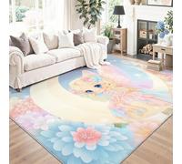 Tapis Salon Chambre Antidérapant Lavable Moelleux Doux Poils Décoration Intérieure Séjour Couloir Chambre Enfant Fantaisie Féerie Lune Bleu Clair 160 X 230 Cm