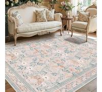 Tapis Salon Chambre Canapé Convertible Salle a Manger Decoration Maison,Motif Floral Contemporain Multicolore Vert Sarcelle crème, Rouge Corail, 180 x 200 cm
