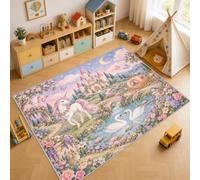 Tapis Salon Chambre de Fille Licorne 150x210cm Lavable Antidérapant | Tapis Château Princesse pour Chambre Salle à Manger Bureau, Doux Poil Ras Rug Interieur Décoratif, Mh728