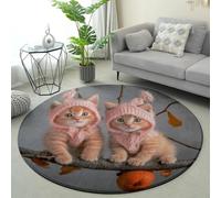 Tapis Salon Chat Orange Mignon Tapis Exterieur Rond pour Jardin Terrasse Intérieur Salon Chambre Antidérapant Court en Peluche Doux Lavable en Machine 100 cm
