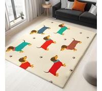 Tapis Salon Chien Animal Style Dessin Animé - Moquette à Poils Ras Tapis de Chambre Doux, antidérapant, Pelucheux, Shaggy intérieur Chambre d'enfant pour la décoration de la Maison 60 x 90 cm Beige