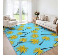 Tapis Salon Cocotier Vacances Hawaï 80x150cm Lavable en Machine | Palmiers Tropiques Île, Doux, Antidérapant, Poil Ras, pour Chambre Adulte, Descente de Lit, Couloir, Bureau, Salle à Manger