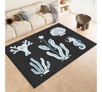 Tapis Salon Coquillage Algues 100x150 cm Cachemire Tapis Chambre Corail 3D Imprimé Antidérapant Lavable Nettoyage Facile à la Machine ou à la Main pour Entrée Studio Côté Lit ou Décoration Murale