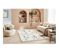 Tapis salon Crème motif géométrique à poil long DELYA 160X230cm