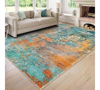 Tapis Salon Décoration,Abstrait Moderne, Orange et Rouge, Bleu Sarcelle, 140 x 180 cm,Tapis Lavable pour Chambre à Coucher et Salle à Manger,