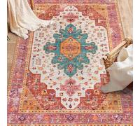 Tapis Salon Décoration,Chambre de Fille Médaillon Oriental Vintage Multicolore, Pétrole-Orange, 80 x 120 cm,Tapis Entree Interieur, Couloir, Cuisine, Lavable,