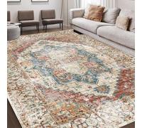 Tapis Salon Décoration,Chambre de Fille médaillon Oriental Vintage Multicolore, Rouge-Beige, 120 x 160 cm,Tapis Chambre Décoratif Lavable Antidérapant Intérieur
