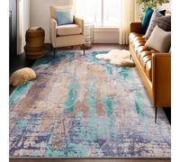 Tapis Salon Décoration,Décor Moderne Abstrait Marron Gris, Bleu Sarcelle, 200 x 200 cm,Tapis Salle de séjour Grande Chambre Moquette,
