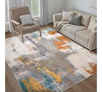 Tapis Salon Décoration,Décor Moderne Abstrait Orange Jaune Gris, Bleu Sarcelle, 160 x 180 cm,Dressing Chambre Adulte Tapis Lavable, Dessous antidérapant,