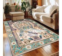 Tapis Salon Décoration,Imprimé Floral Oriental Traditionnel Moderne Multicolore, Bleu Sarcelle, 180 x 180 cm,Tapis pour Chambre à Coucher, Table Salle à Manger