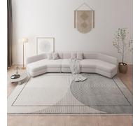 Tapis Salon Décoration intérieure,Gray,200 x 200 cm,Design Moderne à Rayures circulaires Gris Noir,Tapis Carré Doux Poils Ras Chambre Salle d'étude,