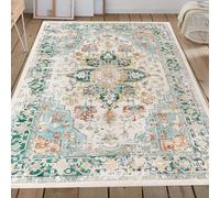 Tapis Salon Décoration,Médaillon rétro au Design Vieilli Oriental Vert foncé Shabby Chic, Beige, 90 x 120 cm,Tapis Entree Interieur, Couloir, Cuisine, Lavable,