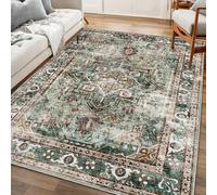 Tapis Salon Décoration,Médaillon rétro au Design Vieilli Oriental Vert foncé Shabby Chic, Rouge, 90 x 120 cm,Tapis Entree Interieur, Couloir, Cuisine, Lavable,