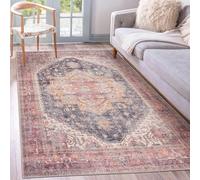 Tapis Salon Décoration,Motif Shabby Chic Oriental Traditionnel Multicolore, Rouge, 120 x 150 cm,Tapis Moderne Poils Courts Lavable Intérieur Extérieur,