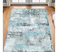 Tapis Salon Décoration,Tapisserie Murale Grise Abstraite Moderne, Effet Vieilli, Bleu, 120 x 150 cm,Tapis Moderne Poils Courts Lavable Intérieur Extérieur,