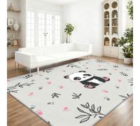 Tapis Salon Dessin Animé Animal 80 x 150 cm Lavable en Machine | AntidéRapant Poil Ras, Panda Empreintes De Pas Feuilles De Bambou Décoratif pour Chambre Salle a Manger Bureau Cuisine