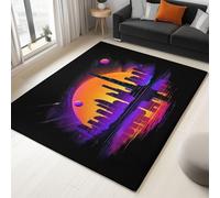 Tapis Salon Doux Antidérapant 120 x 180 cm Rétro-Futurisme Paysage Urbain Architecture Tapis de Chambre Poil Ras, Noir Lavable Antidérapant Moquette - pour Chambre à Coucher Couloirs Salon Cuisine