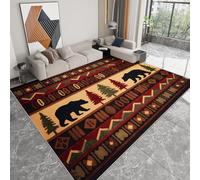 Tapis Salon Doux Antidérapant 160 x 230 cm Style Champêtre Ours Cerf Pins Tapis de Chambre Poil Ras, Brun Lavable en Machine Antidérapant Moquette - pour Chambre à Coucher Couloirs Salon Cuisine