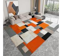 Tapis Salon Doux Antidérapant 180 x 240 cm Blocs Géométriques Tapis de Chambre Poil Ras Moderne, Couleur Orange Lavable en Machine Antidérapant Moquette - pour Chambre à Coucher Couloirs Salon Cuisine