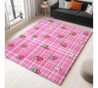 Tapis Salon Doux Antidérapant 60 x 90 cm Fond À Carreaux De Dessin Animé Fraise Tapis de Chambre Poil Ras, Rose Lavable en Machine Antidérapant Moquette, pour Chambre à Coucher Couloirs Salon Cuisine