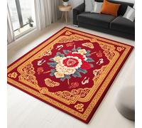 Tapis Salon Doux Antidérapant 60 x 90 cm Frontière Chinoise Fleurs Nuages Tapis de Chambre Poil Ras, Rouge Lavable en Machine Antidérapant Moquette, pour Chambre à Coucher Couloirs Salon Cuisine