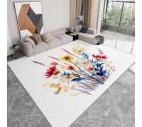 Tapis Salon Doux Antidérapant 90 x 150 cm Fleurs Sauvages À L'Aquarelle Tapis de Chambre Poil Ras, Blanc Lavable en Machine Antidérapant Moquette - pour Chambre à Coucher Couloirs Salon Cuisine