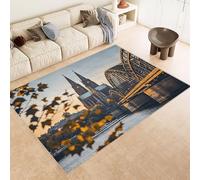 Tapis Salon Églises 100x150 cm Cachemire Tapis Chambre Rétro Architecture 3D Imprimé Antidérapant Lavable Nettoyage Facile à la Machine ou à la Main pour Entrée Studio Côté Lit ou Décoration Murale