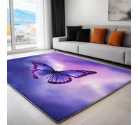 Tapis Salon Fantastique Tapis Antidérapan Imprimé Papillon Violet Ailes Rayées, Ne perd Pas Ses Poils Lavable en Machine pour Chambre à Coucher Salle à Manger Bureau 180 x 240 cm