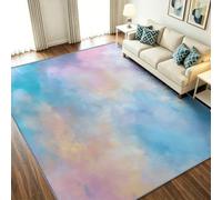 Tapis Salon Féerique 180 x 240 cm Nuage Brume Dégradé Lavable en Machine Rug | AntidéRapant Poil Ras, pour Salle de Bains, Chambre, Salle à Manger et Cuisine, Bleu