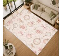 Tapis Salon Floral Nœud Rose 150x210cm Lavable en Machine Antidérapant | Tapis Paris Romantique pour Chambre Salle à Manger Bureau, Doux Poil Ras Rug Interieur Décoratif, Er432