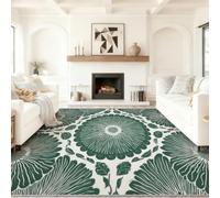 Tapis Salon Géométrique Lignes Patchwork Cercles, 140 x 200 cm | Tapis Chambre Bohème Abstrait Antidérapant Lavable, Vert Tapis pour Salle a Manger Descente de Lit Bureau