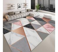 Tapis Salon Géométrique Or Rose Noir Triangles Lavable en Machine 80 x 150 cm, Tapis de Chambre Marbre Blanc Antidérapant pour Cuisine Entrée Salle a Manger Décoration