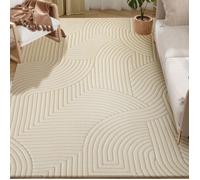 Tapis salon - HOMCOM - poils épais géométrique - moelleux et antidérapant - polyester - 160 x 120 cm - crème