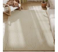 Tapis salon - HOMCOM - poils épais géométrique - moelleux et antidérapant - polyester - 200 x 140 cm - crème