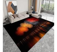 Tapis Salon Horizon Ville Vue Nocturne Lavable Pile Courte et Douce, Rectangulaire Tapis Chambre Intérieur Extérieur Dessous antidérapant 160x230 cm, Noir