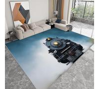 Tapis salon imprimé photographie de nature 80 x 150 cm, tapis chambre d'enfants lavable - coureur chambre aquarelle locomotives à vapeur pour salle à manger bureau coureur antidérapant salle à manger