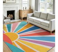 Tapis Salon Interieur 80 x 150 cm D'Entrée Lavable en Machine Antidérapant Soleil Levant Géométrique Petit Carpet Descente de Lit Cuisine Doux Poil Ras Arc en Ciel Mid-Century Tapis